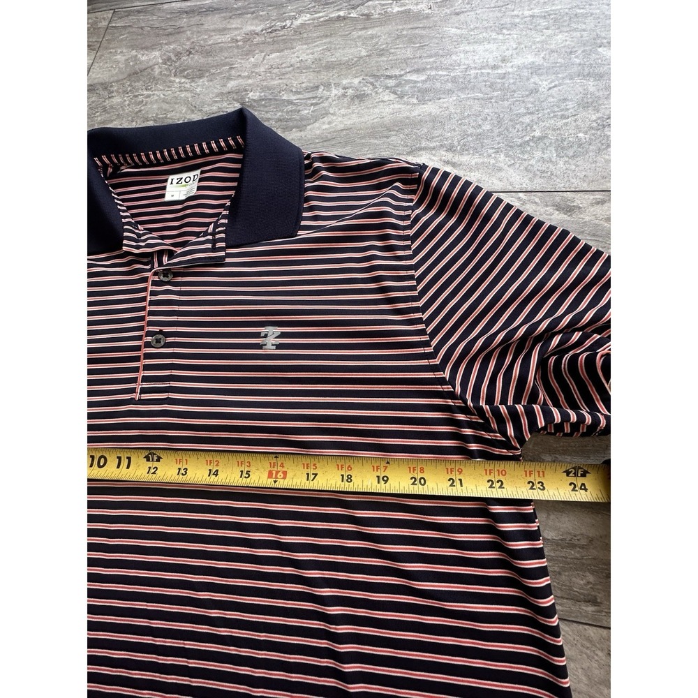 IZOD GOLF Polo Shirt Mens M Short Sleeve Casual Striped Orange Navy Collared EUC - Picture 5 of 11